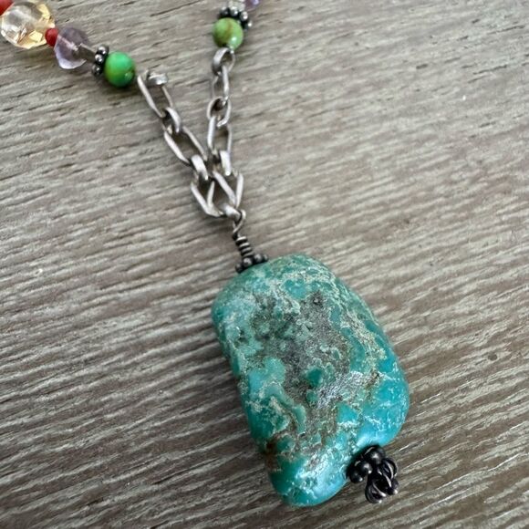 Barse 925 Silver Turquoise Stone Pendant Multicolor Boho Beaded Necklace - Picture 6 of 8